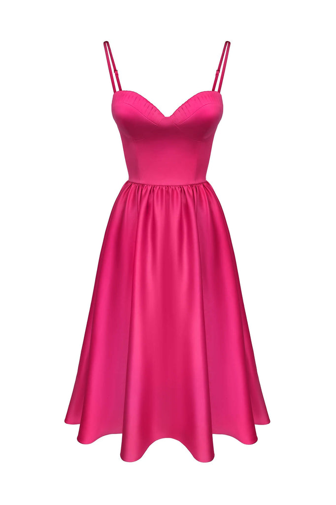 Bustier Pleated Bust Cups Midi Dress - POST MERIDIEM