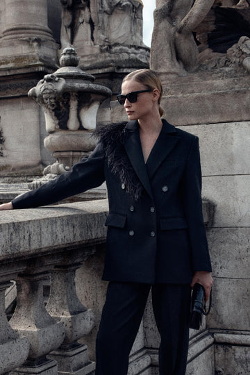 Short Coat with removable Feather Detail - POST MERIDIEM