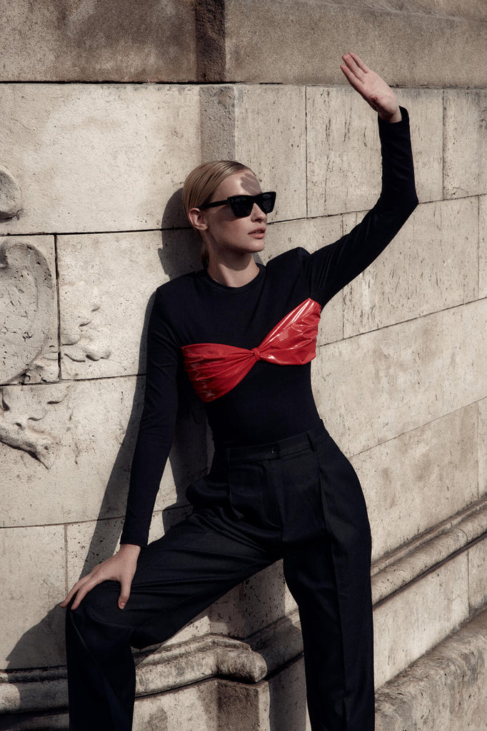 Leather Insert Trim Bodysuit - POST MERIDIEM