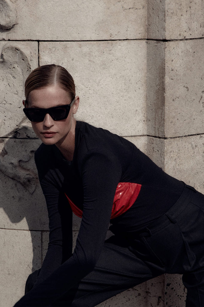 Leather Insert Trim Bodysuit - POST MERIDIEM