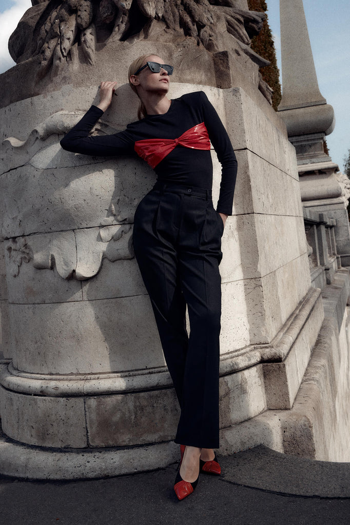 Leather Insert Trim Bodysuit - POST MERIDIEM