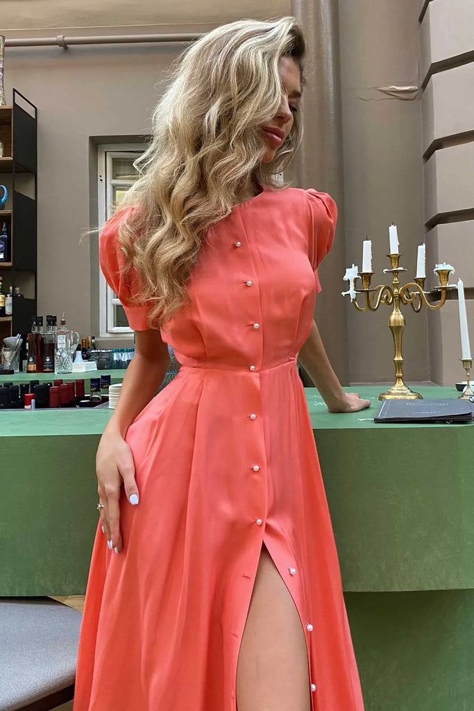 Button Front Midi Dress - POST MERIDIEM