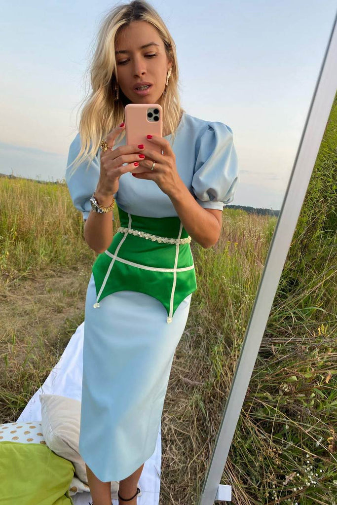 Voluminous Sleeve Midi Dress - POST MERIDIEM