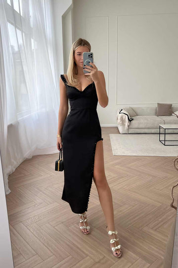 Slit V-neck Midi Dress - POST MERIDIEM