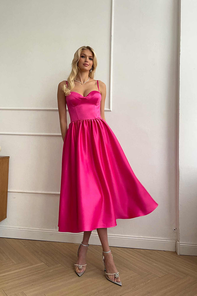 Bustier Pleated Bust Cups Midi Dress - POST MERIDIEM