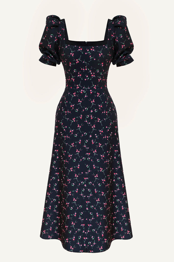 Godet Silhouette Square Neck Midi Dress - POST MERIDIEM