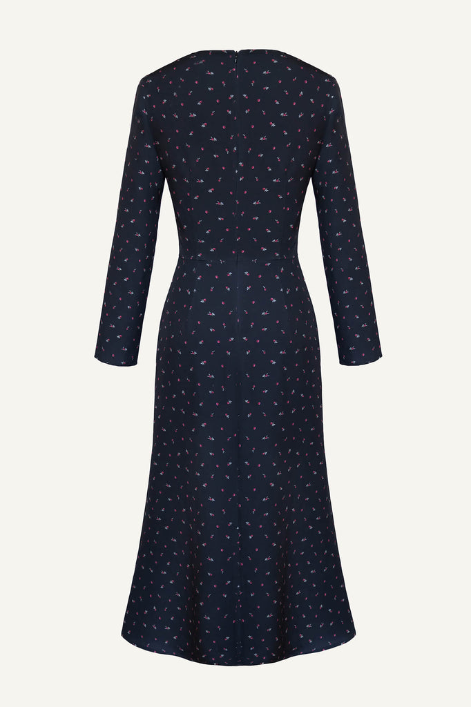 Godet Silhouette Long Sleeve Midi Dress - POST MERIDIEM