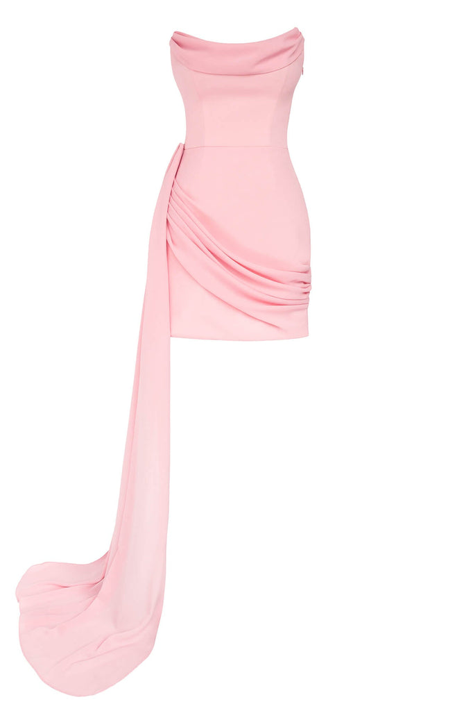 Сorset Draped Chiffon Train Mini Dress - POST MERIDIEM