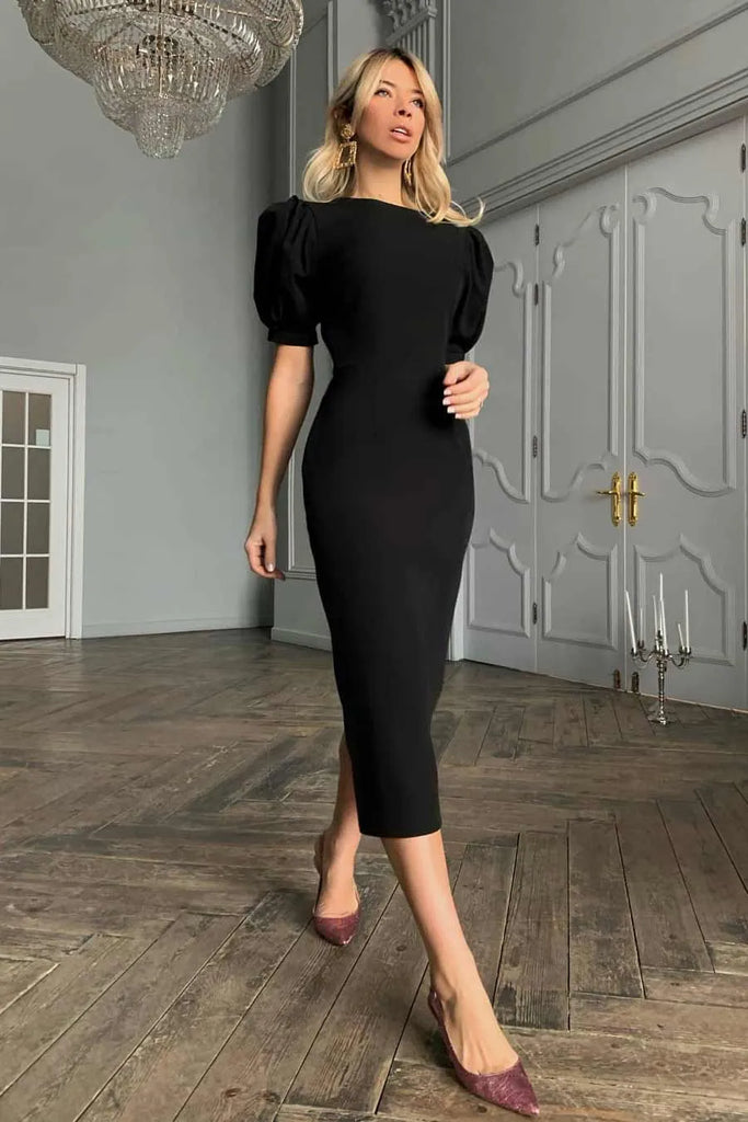 Voluminous Sleeve Midi Dress - POST MERIDIEM