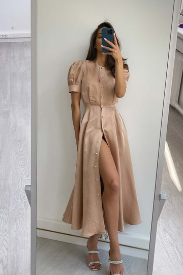 Button Front Midi Dress - POST MERIDIEM