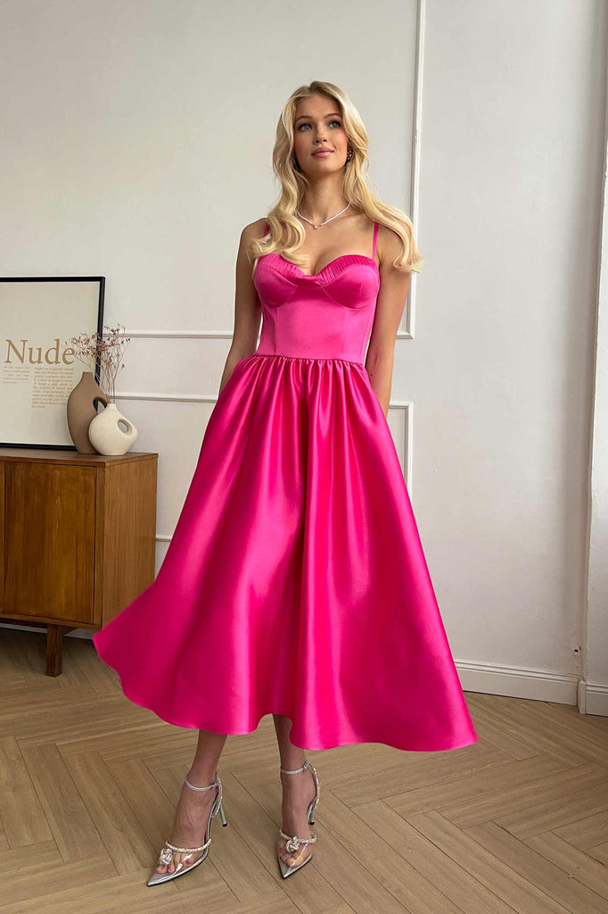 Bustier Pleated Bust Cups Midi Dress - POST MERIDIEM