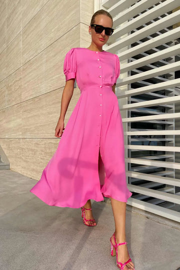 Button Front Midi Dress - POST MERIDIEM