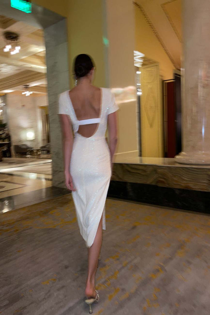 Sequin Open Back Midi Dress - POST MERIDIEM