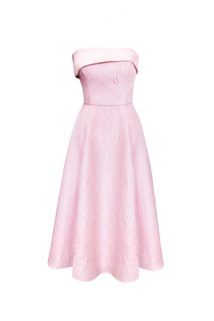 Jacquard Midi Dress with Satin Turn-up - POST MERIDIEM