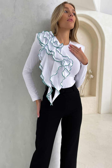 Knitted Green Ruffled Bodysuit - POST MERIDIEM