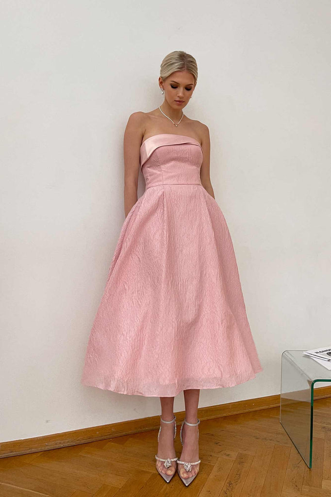 Jacquard Midi Dress with Satin Turn-up - POST MERIDIEM