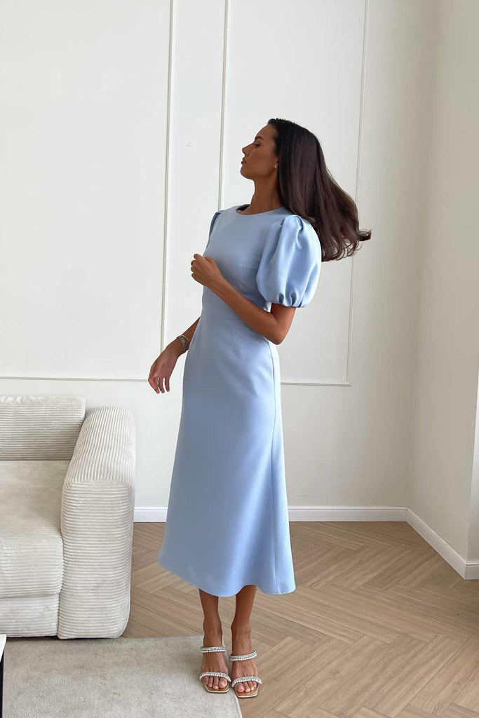 Godet Silhouette Puff Sleeve Midi Dress - POST MERIDIEM