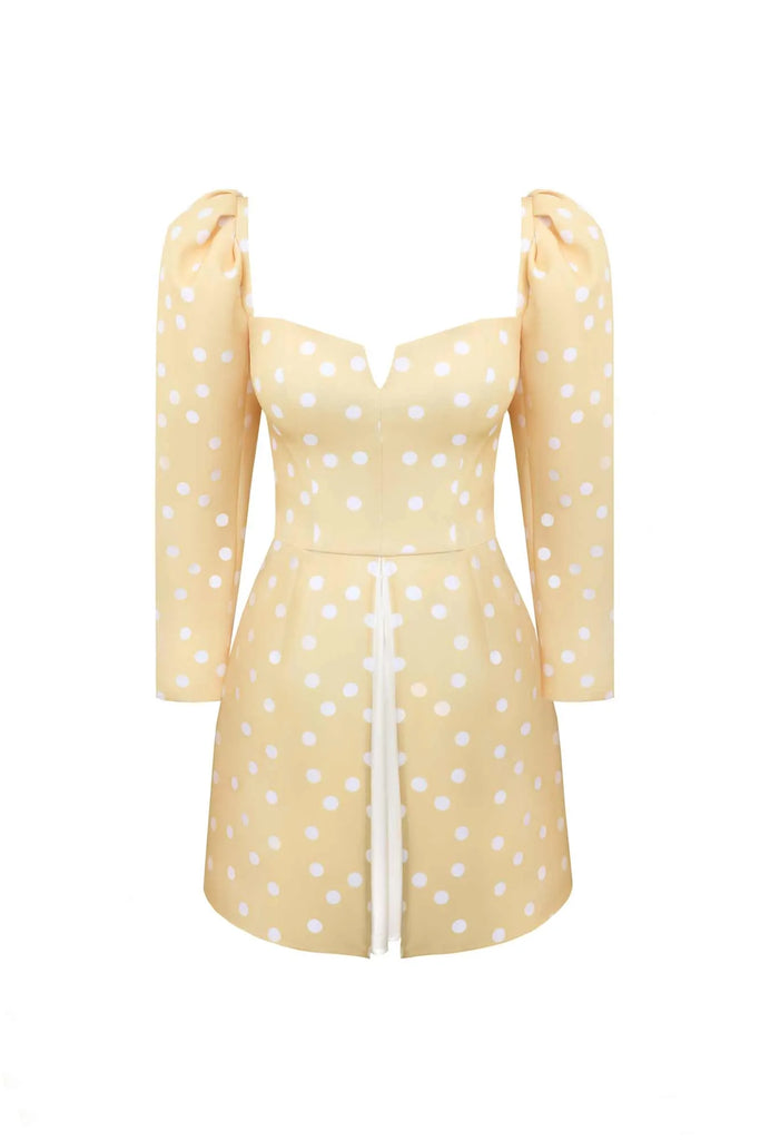 Polka Dot Printed Long Sleeve A-Line Mini Dress - POST MERIDIEM