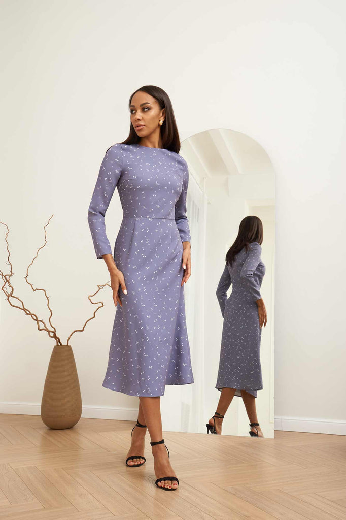 Godet Silhouette Long Sleeve Midi Dress - POST MERIDIEM