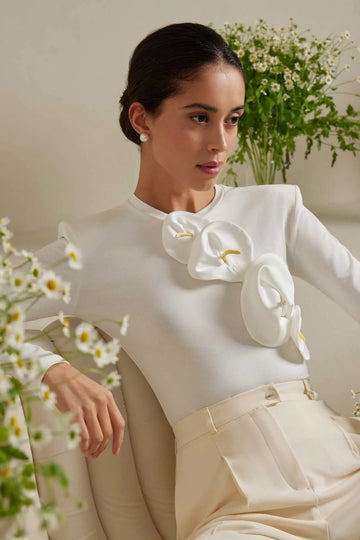 Floral Detail Knitted Bodysuit - POST MERIDIEM