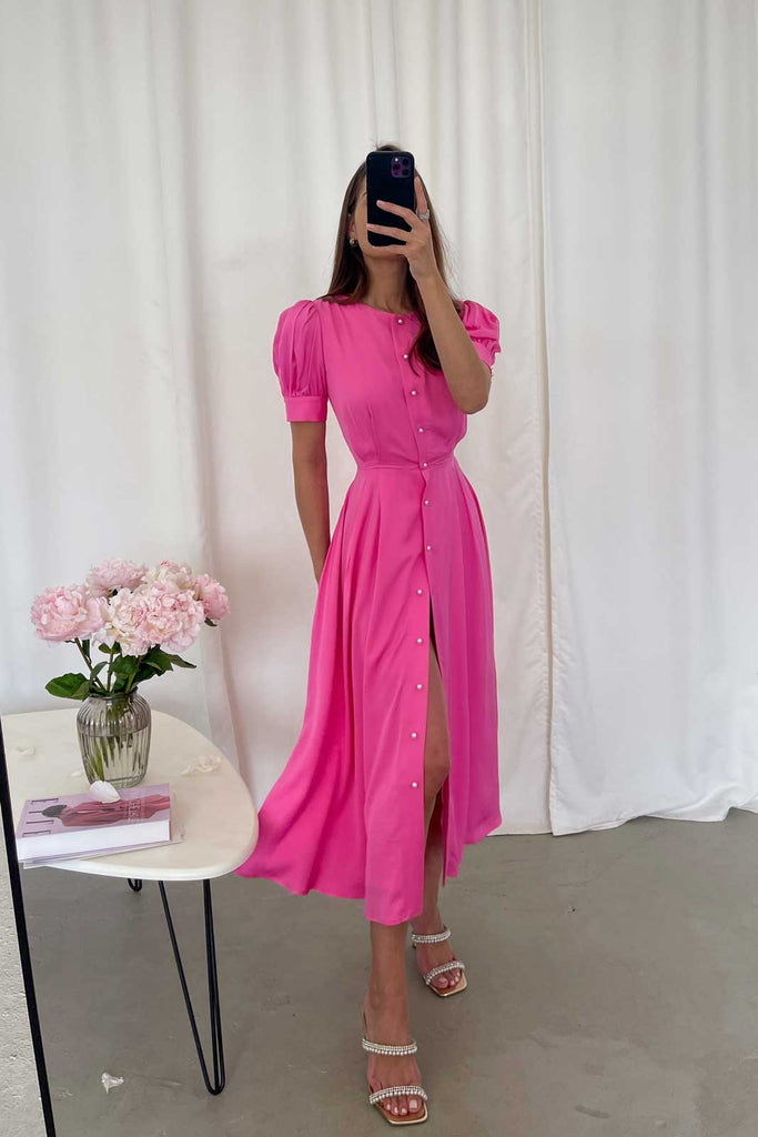 Button Front Midi Dress - POST MERIDIEM