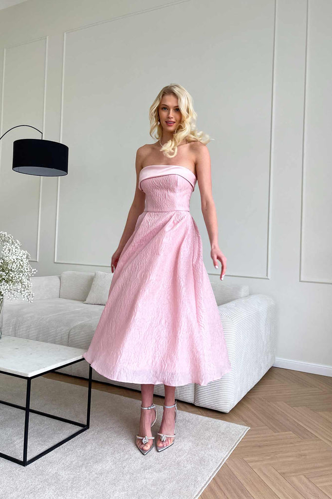 Jacquard Midi Dress with Satin Turn-up - POST MERIDIEM