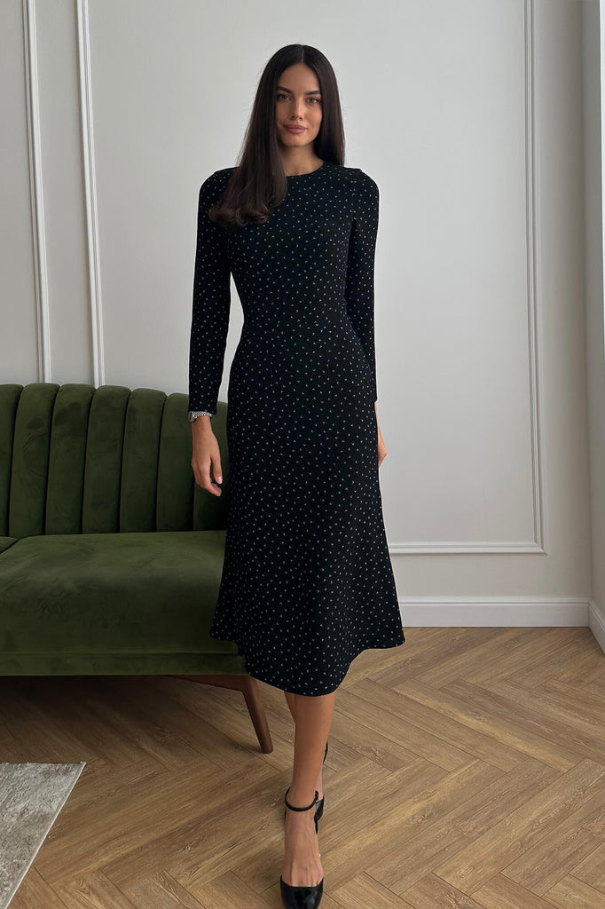 Godet Silhouette Long Sleeve Midi Dress - POST MERIDIEM