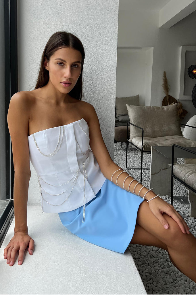 Denim Decorated Button Front Top - POST MERIDIEM