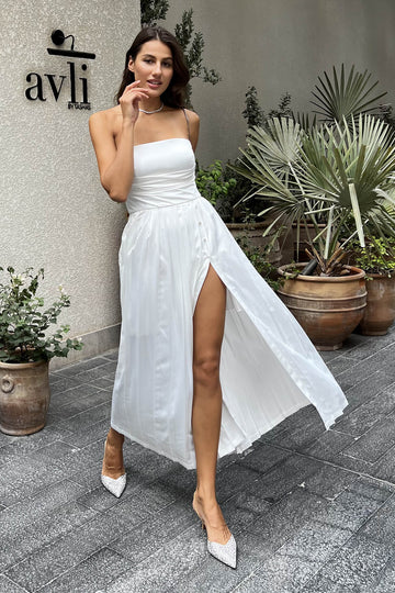 Corset Pleated Midi Dress - POST MERIDIEM