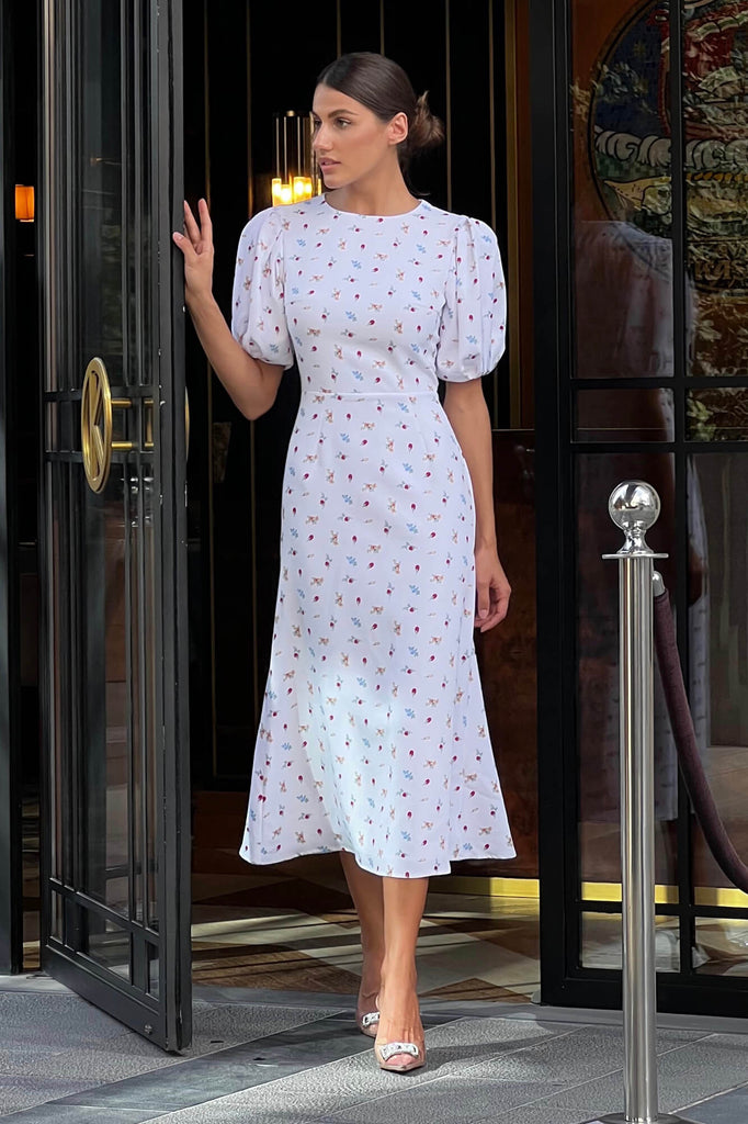 Puff Sleeve Printed Midi Dress - POST MERIDIEM
