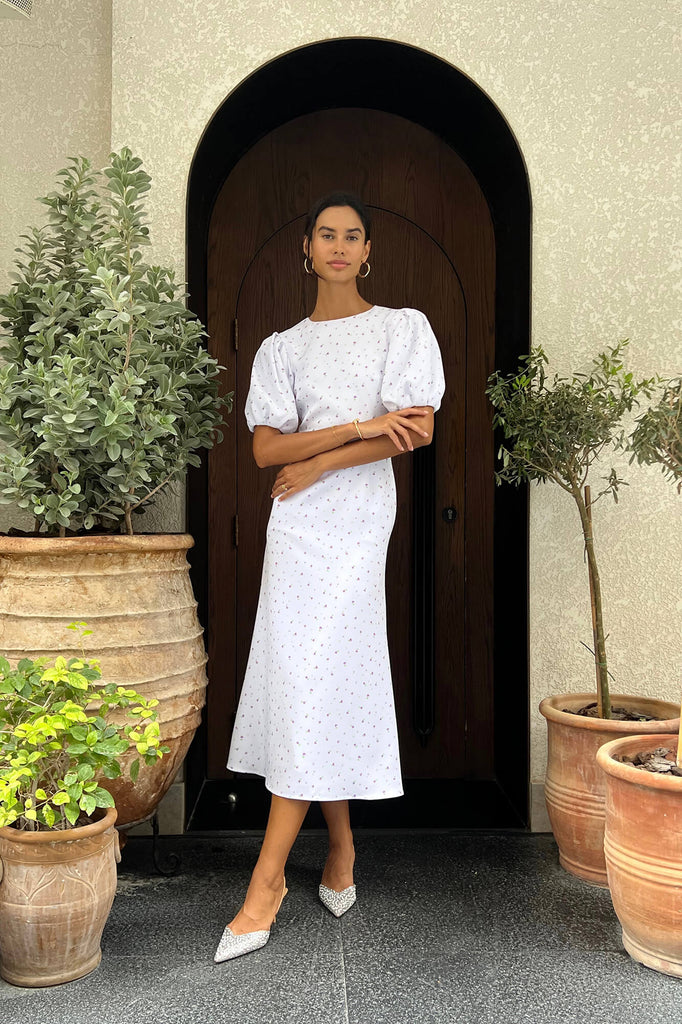 Puff Sleeve Floral Midi Dress - POST MERIDIEM