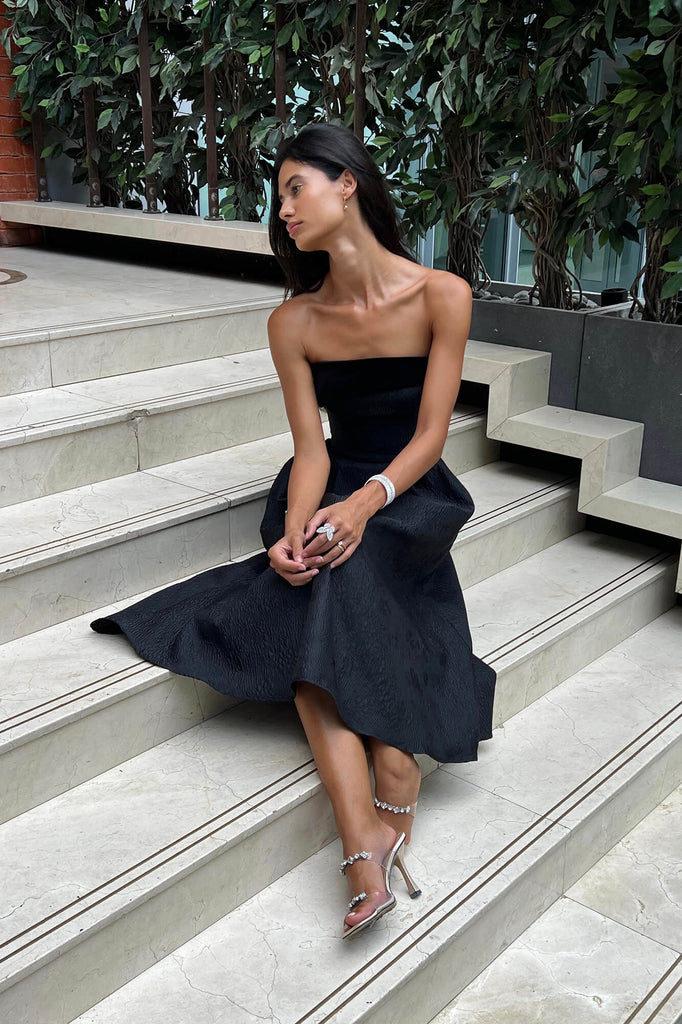 Jacquard Midi Dress with Velvet Turn-up - POST MERIDIEM