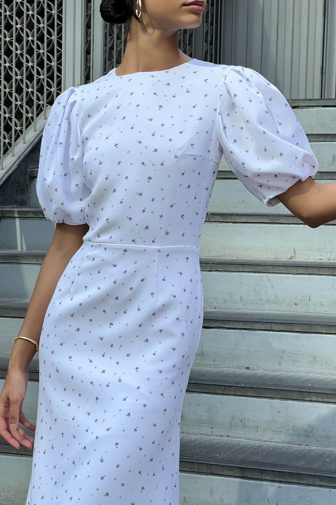 Puff Sleeve Floral Midi Dress - POST MERIDIEM