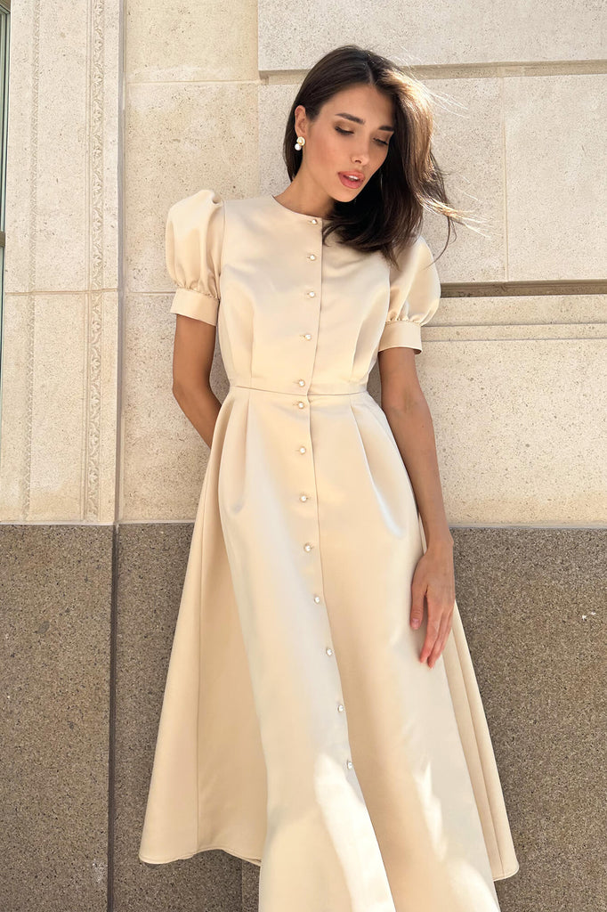 Button Front Midi Dress - POST MERIDIEM