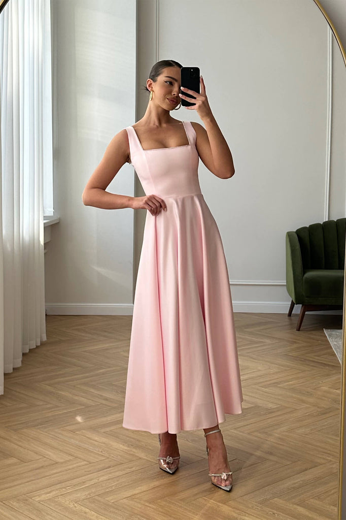 Strap Decorated Bodice Midi Dress - POST MERIDIEM