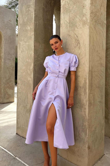 Button Front Midi Dress - POST MERIDIEM