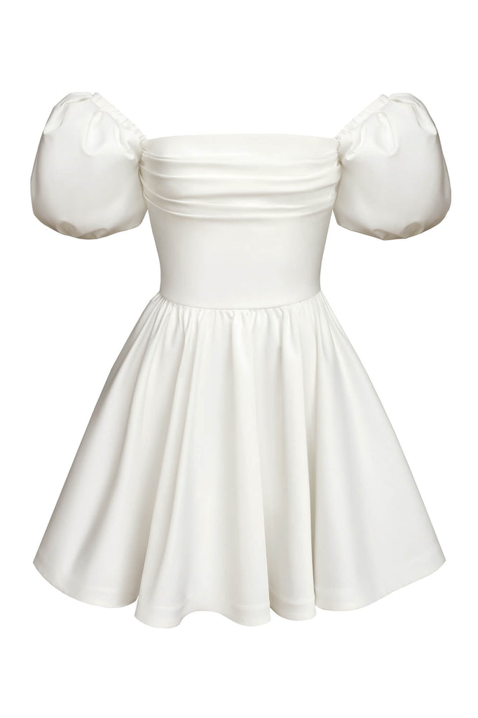 Puffy Sleeve Draped Bodice Mini Dress - POST MERIDIEM