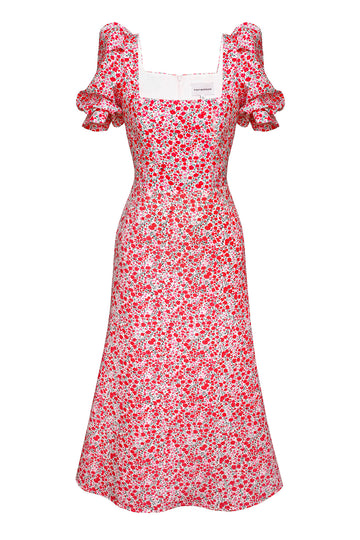 Godet Silhouette Square Neck Midi Dress - POST MERIDIEM