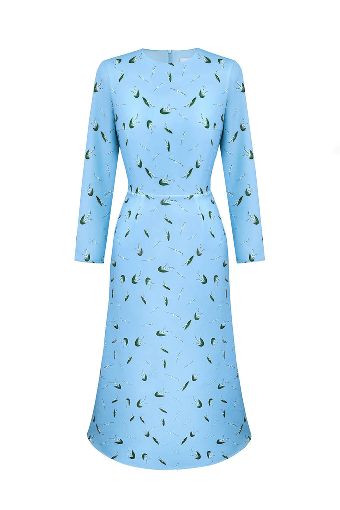 Godet Silhouette Long Sleeve Midi Dress - POST MERIDIEM