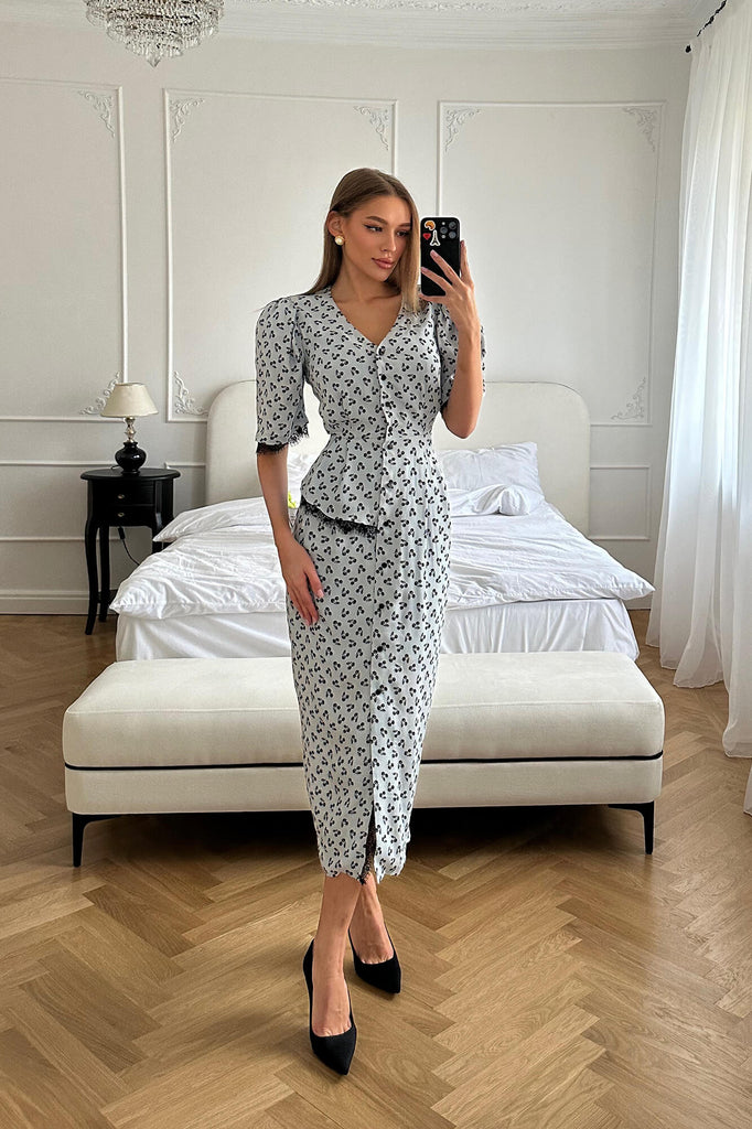 Lace Decorated Button Front Midi Dress - POST MERIDIEM