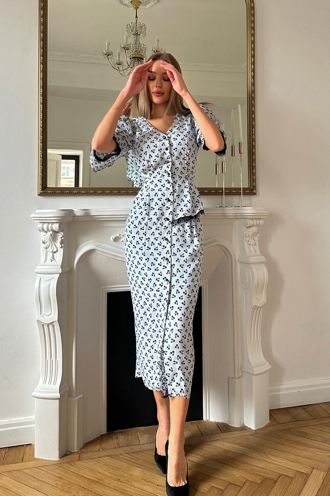 Lace Decorated Button Front Midi Dress - POST MERIDIEM