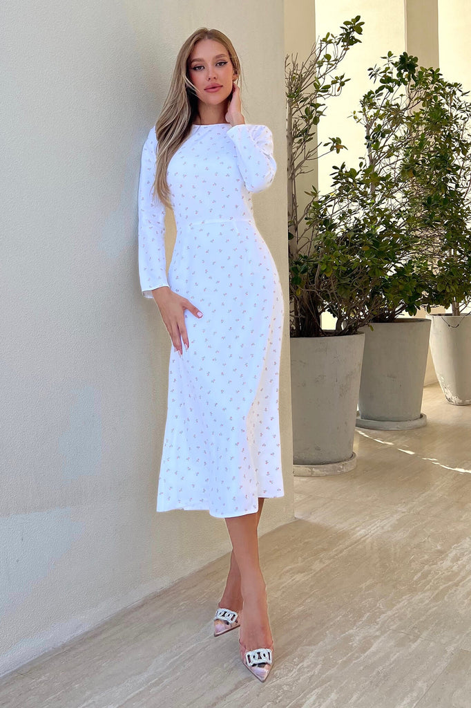 Godet Silhouette Long Sleeve Midi Dress - POST MERIDIEM