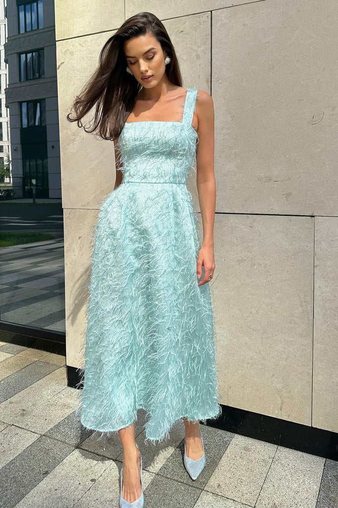 Fitted Straight Corset Pleated Midi Dress - POST MERIDIEM