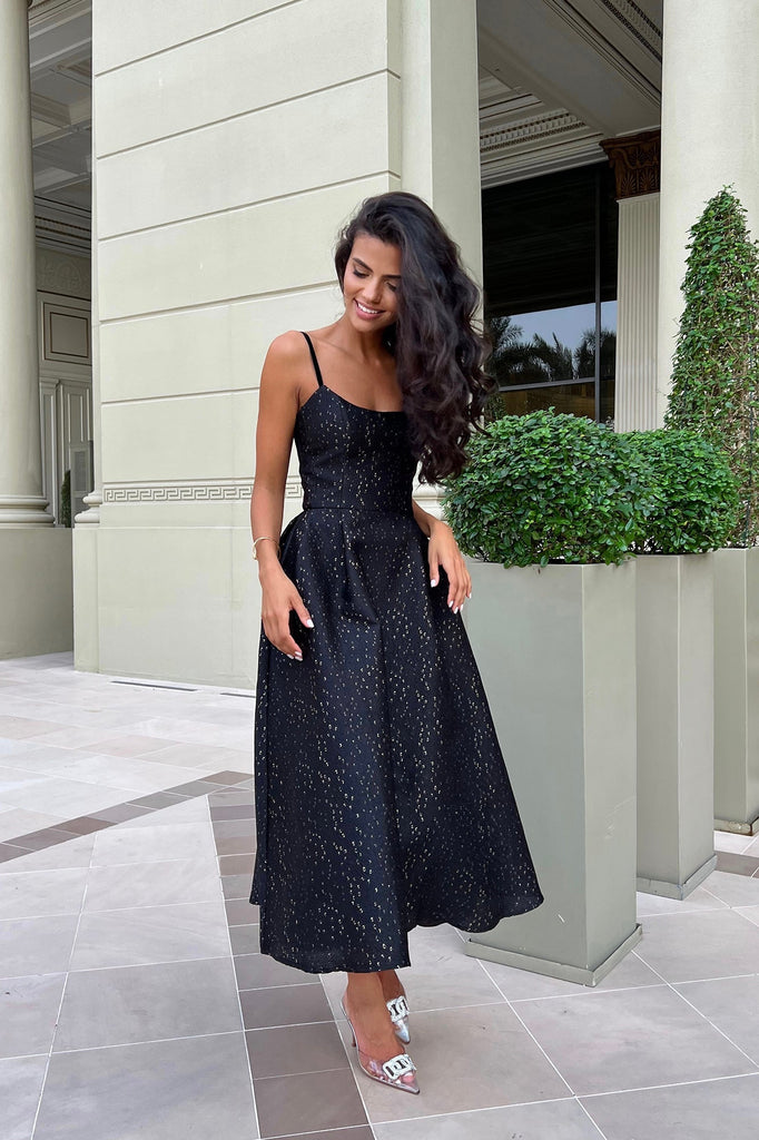 Jacquard Gold Flecks Bustier Dress - POST MERIDIEM