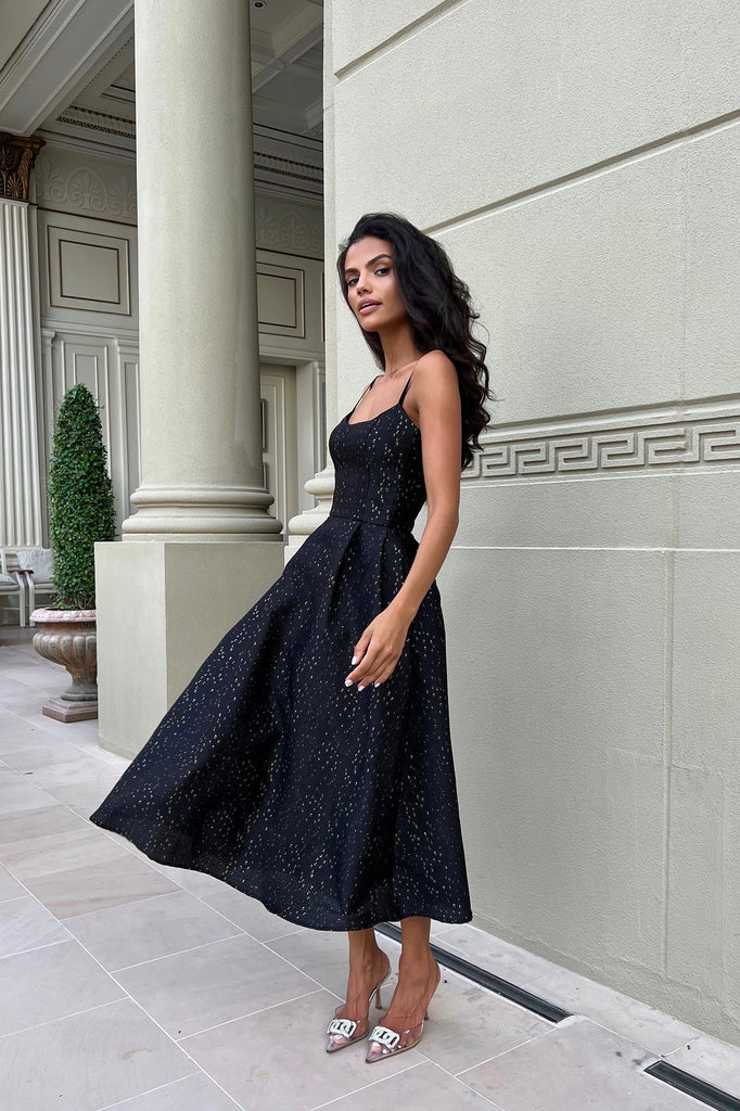 Jacquard Gold Flecks Bustier Dress - POST MERIDIEM