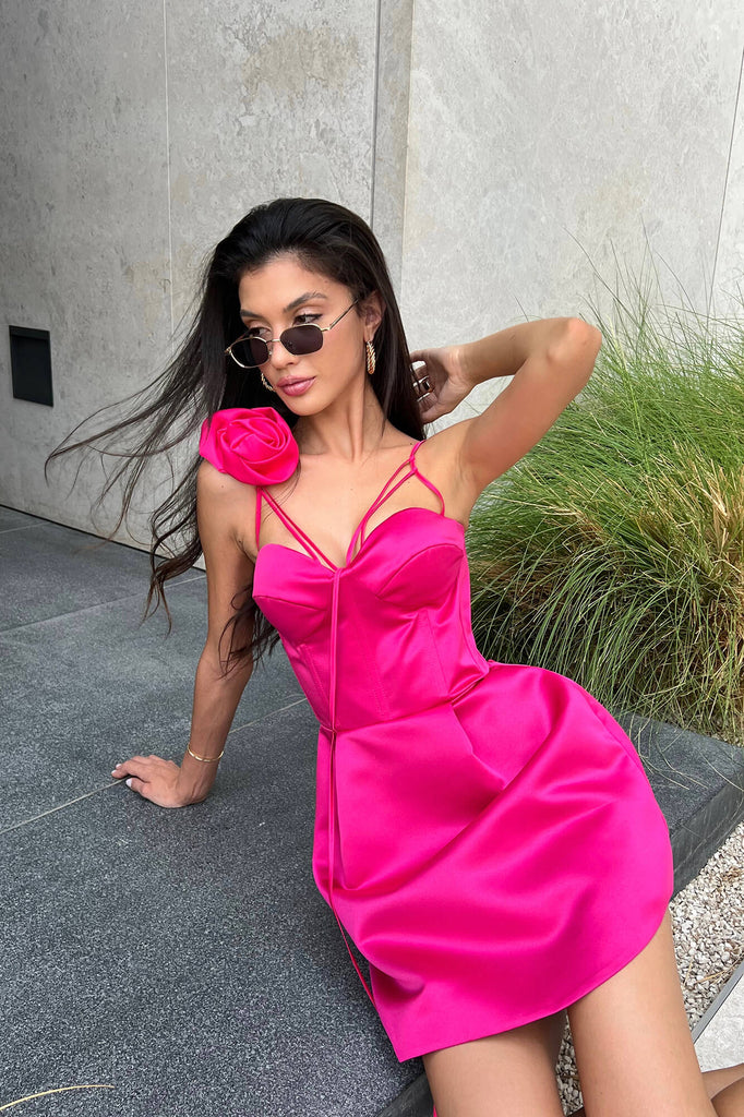 Rose Detail Bell Corset Mini Dress - POST MERIDIEM