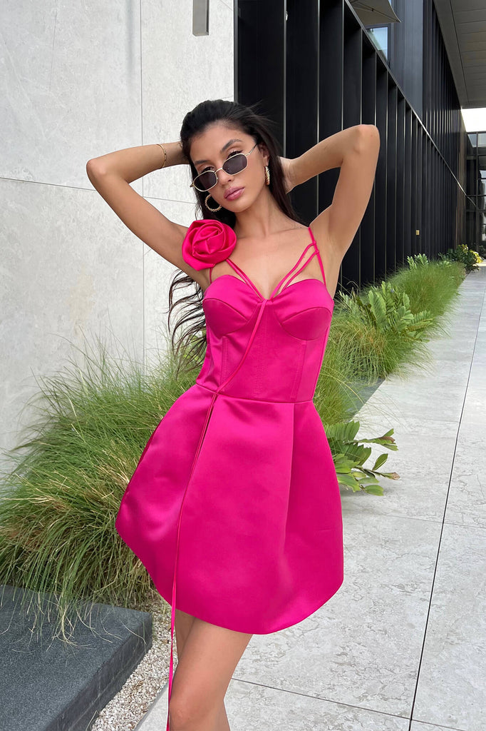 Rose Detail Bell Corset Mini Dress - POST MERIDIEM