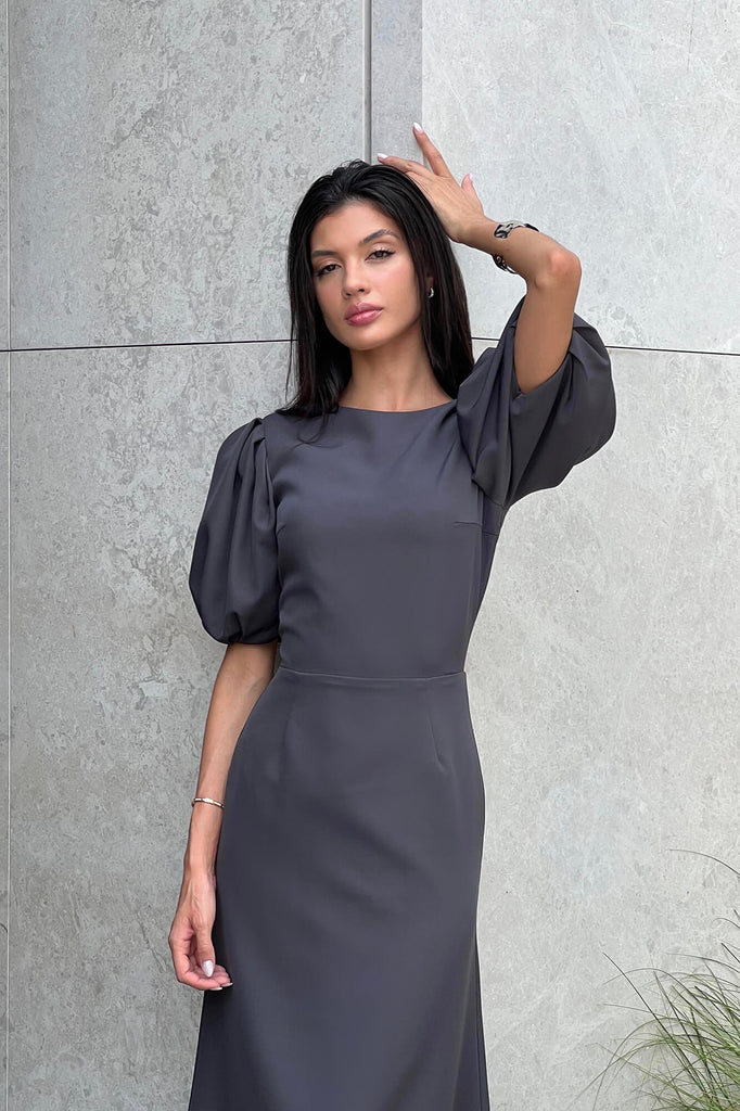 Godet Silhouette Puff Sleeve Midi Dress - POST MERIDIEM