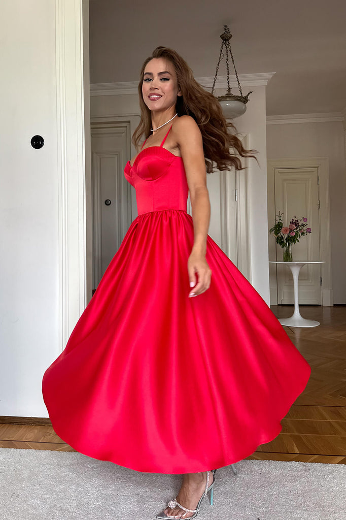 Bustier Pleated Bust Cups Midi Dress - POST MERIDIEM