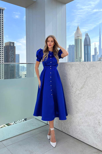 Button Front Midi Dress - POST MERIDIEM